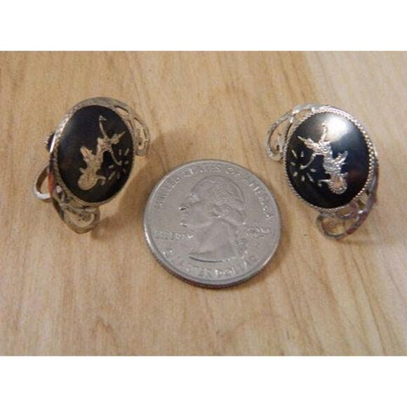 Vintage Siam Sterling Silver Screw Back Earrings, Thailand Niello Goddess - Picture 3 of 5